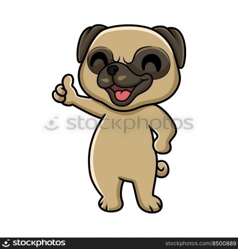 Cute little pug dog cartoon giving thumb up