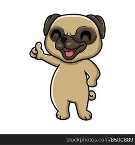 Cute little pug dog cartoon giving thumb up