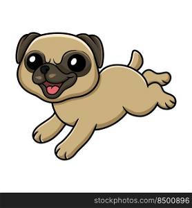 Cute little pug dog cartoon jumping