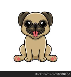 Cute little pug dog cartoon sitting