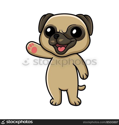Cute little pug dog cartoon waving hand
