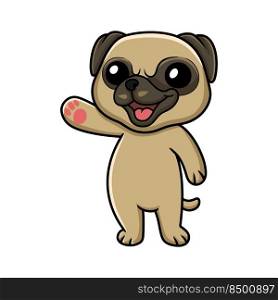 Cute little pug dog cartoon waving hand