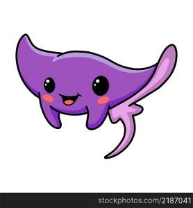 Cute little purple stingray cartoon swimming