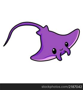 Cute little purple stingray cartoon swimming