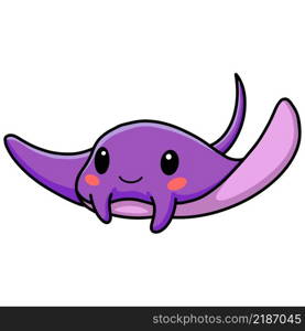 Cute little purple stingray cartoon swimming