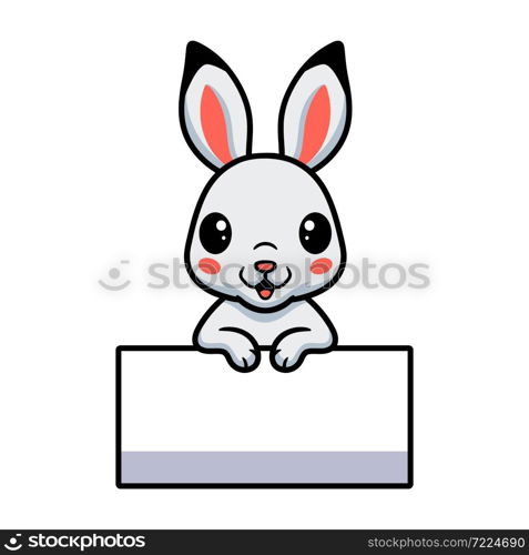 Cute little rabbit cartoon with blank sign