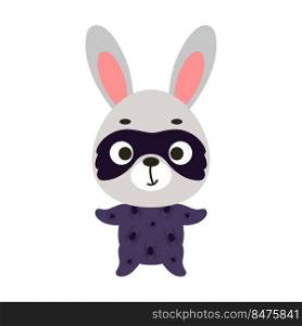 Cute little rabbit in a Halloween costume. Cartoon animal character for kids t-shirts, nursery decoration, baby shower, greeting card, invitation, house interior. Vector stock illustration
