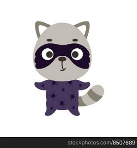 Cute little raccoon in a Halloween costume. Cartoon animal character for kids t-shirts, nursery decoration, baby shower, greeting card, invitation, house interior. Vector stock illustration