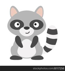 Cute little raccoon isolated. Cartoon animal character for kids cards, baby shower, invitation, poster, t-shirt, house decor. Vector stock illustration.
