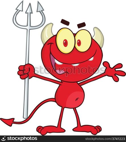 Cute Little Red Devil Holding Up A Pitchfork