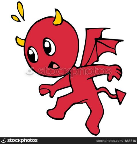 cute little red horned devil. cartoon illustration sticker mascot emoticon