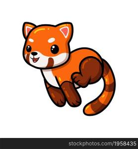 Cute little red panda cartoon jumping