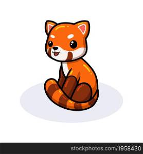 Cute little red panda cartoon sitting