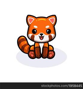 Cute little red panda cartoon sitting