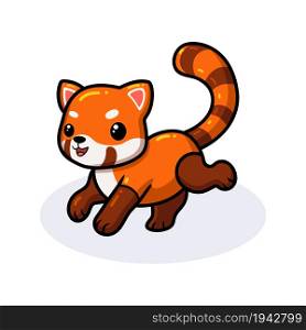 Cute little red panda cartoon walking