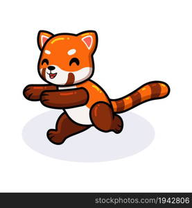 Cute little red panda cartoon walking