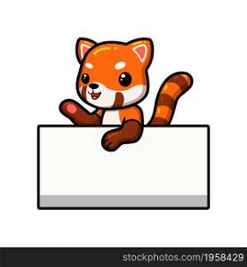Cute little red panda cartoon with blank sign