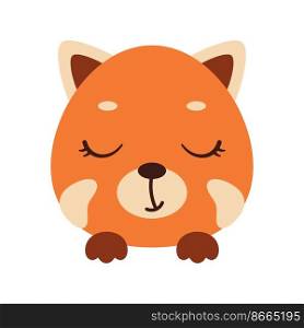 Cute little red panda head with closed eyes. Cartoon animal character for kids t-shirts, nursery decoration, baby shower, greeting card, invitation, house interior. Vector stock illustration