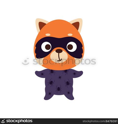 Cute little red panda in a Halloween costume. Cartoon animal character for kids t-shirts, nursery decoration, baby shower, greeting card, invitation, house interior. Vector stock illustration