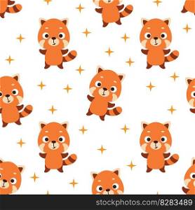 Cute little red panda seamless childish pattern. Funny cartoon animal character for fabric, wrapping, textile, wallpaper, apparel. Vector illustration
