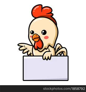 Cute little rooster cartoon with blank sign