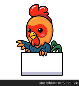 Cute little rooster cartoon with blank sign