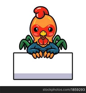 Cute little rooster cartoon with blank sign