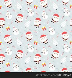 Cute Little Santa Claus and Snowman Seamless Pattern