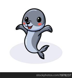 Cute little seal cartoon raising hand