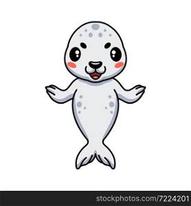 Cute little seal cartoon raising hand