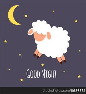 Cute little sheep on the night sky. Good night. vector illustration. EPS10. Cute little sheep on the night sky. Good night. vector illustration