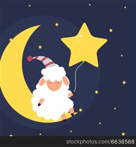 Cute little sheep on the night sky. Sweet dreams. vector illustration. EPS10. Cute little sheep on the night sky. Sweet dreams. vector illustration