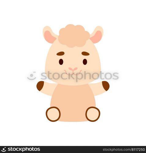 Cute little sitting alpaca. Cartoon animal character design for kids t-shirts, nursery decoration, baby shower, greeting cards, invitations, bookmark, house interior. Vector stock illustration