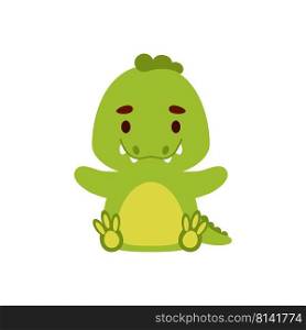 Cute little sitting crocodile. Cartoon animal character design for kids t-shirts, nursery decoration, baby shower, greeting cards, invitations, bookmark, house interior. Vector stock illustration