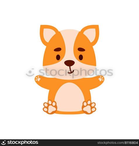 Cute little sitting dog. Cartoon animal character design for kids t-shirts, nursery decoration, baby shower, greeting cards, invitations, bookmark, house interior. Vector stock illustration