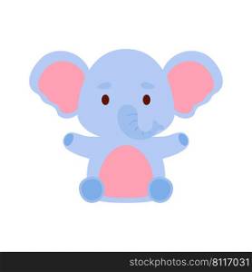 Cute little sitting elephant. Cartoon animal character design for kids t-shirts, nursery decoration, baby shower, greeting cards, invitations, bookmark, house interior. Vector stock illustration