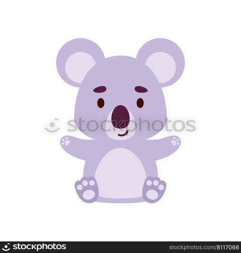 Cute little sitting koala. Cartoon animal character design for kids t-shirts, nursery decoration, baby shower, greeting cards, invitations, bookmark, house interior. Vector stock illustration