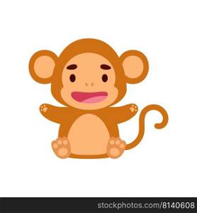 Cute little sitting monkey. Cartoon animal character design for kids t-shirts, nursery decoration, baby shower, greeting cards, invitations, bookmark, house interior. Vector stock illustration