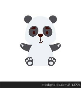 Cute little sitting panda. Cartoon animal character design for kids t-shirts, nursery decoration, baby shower, greeting cards, invitations, bookmark, house interior. Vector stock illustration