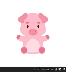 Cute little sitting pig. Cartoon animal character design for kids t-shirts, nursery decoration, baby shower, greeting cards, invitations, bookmark, house interior. Vector stock illustration