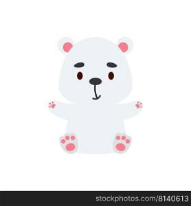 Cute little sitting polar bear. Cartoon animal character design for kids t-shirts, nursery decoration, baby shower, greeting cards, invitations, bookmark, house interior. Vector illustration