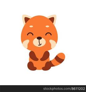 Cute little sitting red panda on white background. Cartoon animal character for kids t-shirt, nursery decoration, baby shower, greeting card, house interior. Vector stock illustration
