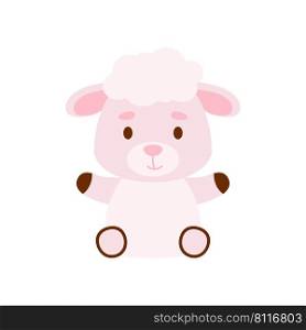 Cute little sitting sheep. Cartoon animal character design for kids t-shirts, nursery decoration, baby shower, greeting cards, invitations, bookmark, house interior. Vector stock illustration