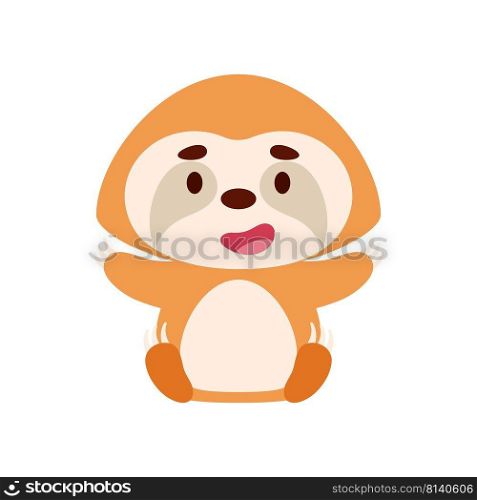 Cute little sitting sloth. Cartoon animal character design for kids t-shirts, nursery decoration, baby shower, greeting cards, invitations, bookmark, house interior. Vector stock illustration