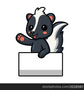 Cute little skunk cartoon with blank sign