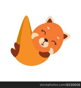 Cute little sleeping red panda. Cartoon animal character for kids t-shirt, nursery decoration, baby shower, greeting cards, invitations, house interior. Vector stock illustration