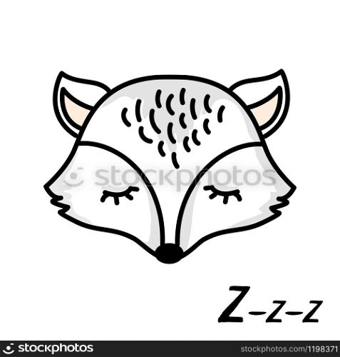 Cute little sleepy fox.Adorable animal character or mascot,isolated on white background,vector illustration
