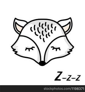 Cute little sleepy fox.Adorable animal character or mascot,isolated on white background,vector illustration