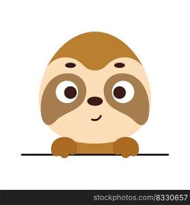 Cute little sloth head on white background. Cartoon animal character for kids t-shirts, nursery decoration, baby shower, greeting card, invitation, house interior. Vector stock illustration