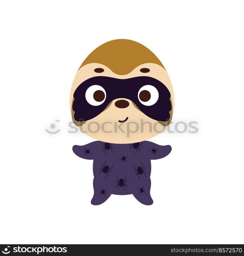 Cute little sloth in a Halloween costume. Cartoon animal character for kids t-shirts, nursery decoration, baby shower, greeting card, invitation, house interior. Vector stock illustration